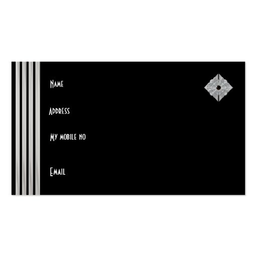Business Card Art Deco Black Stripe Silver Jewel (back side)