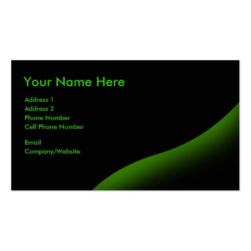 Business Card - Black - Green Swirl (front side)
