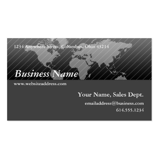 Business Card :: Black & Grey World Map Design 2 (front side)
