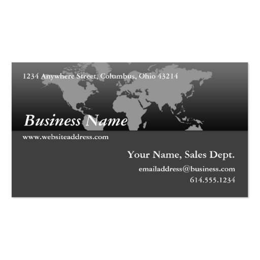 Business Card :: Black & Grey World Map Design 4 (front side)