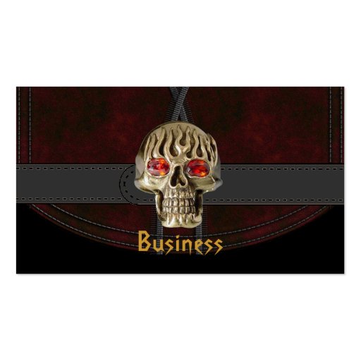 Business Card Black Leather Red Brown Belt Skull