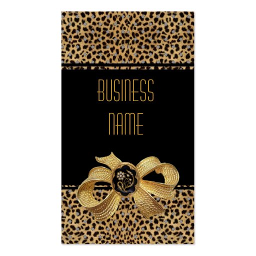 Business Card Black Leopard Animal Gold Bow Jewel (front side)