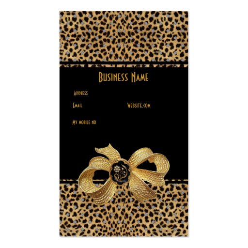 Business Card Black Leopard Animal Gold Bow Jewel (back side)
