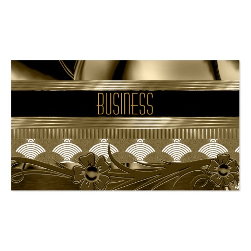 Business Card Black Old Gold Art Deco Floral (front side)