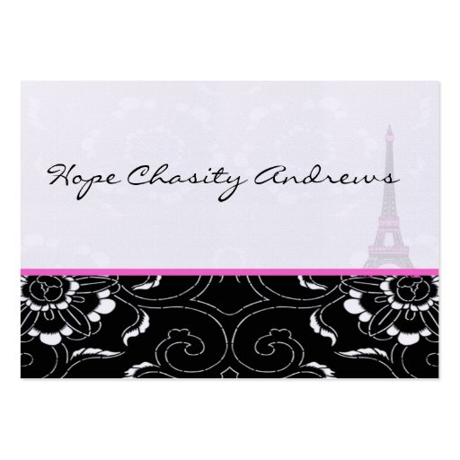 Business Card Black White Damask Eiffel Tower (back side)