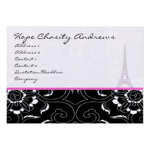 Business Card Black White Damask Eiffel Tower (front side)