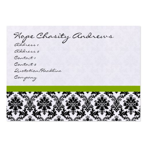 Business Card Black White Damask with Apple Green (front side)