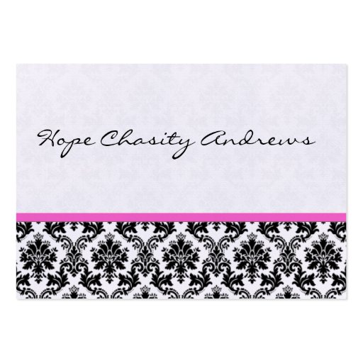 Business Card Black White Damask with Pink Ribbon (back side)