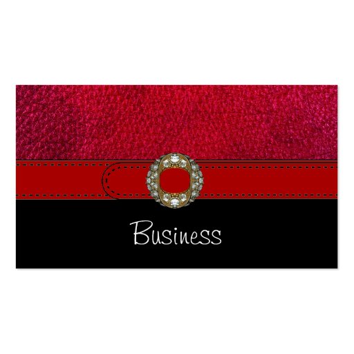 Business Card Black White Leather Red Belt Jewel (front side)