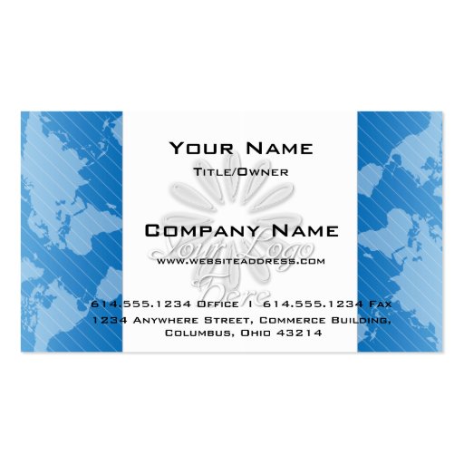 Business Card :: Blue World Map w/Logo Design 2 (front side)
