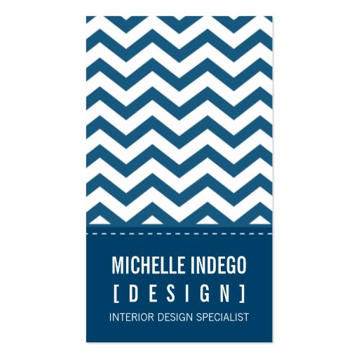 BUSINESS CARD bold trendy chevron stripes blue (front side)
