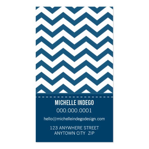 BUSINESS CARD bold trendy chevron stripes blue (back side)