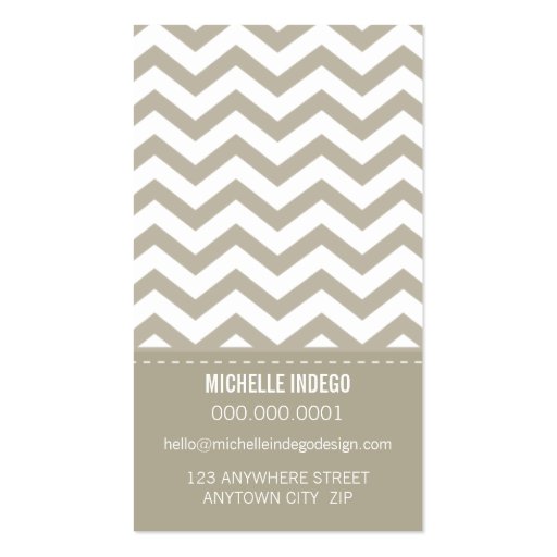 BUSINESS CARD bold trendy chevron stripes taupe (back side)
