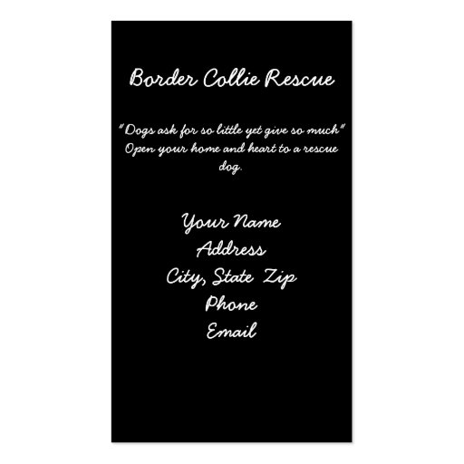 Business Card, Border Collie Rescue (back side)