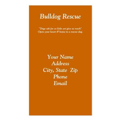 Business Card, Bulldog Rescue (back side)