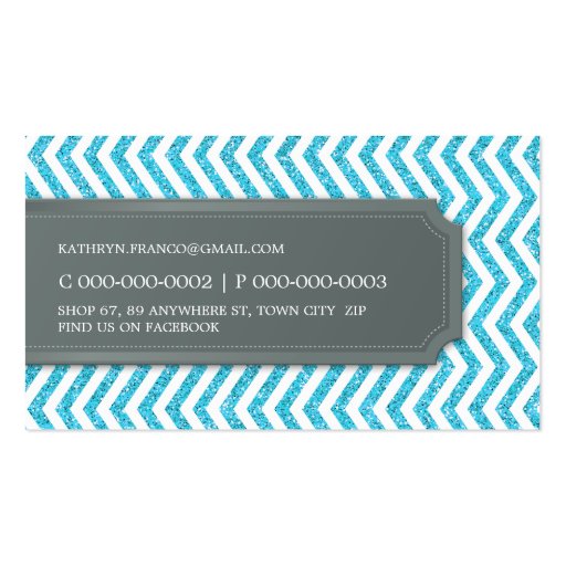 BUSINESS CARD chevron stripe aqua glitter effect (back side)