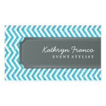 BUSINESS CARD chevron stripe aqua glitter effect