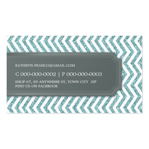 BUSINESS CARD chevron stripe blue glitter effect (back side)