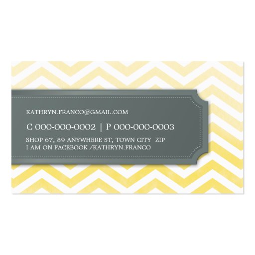BUSINESS CARD chevron stripe yellow watercolor (back side)
