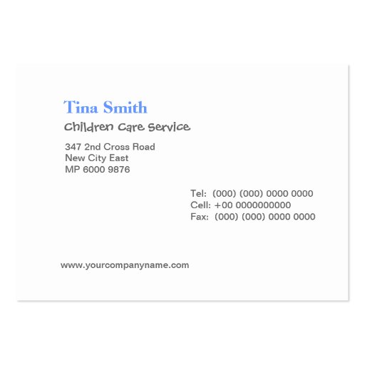Business Card - Child Care (back side)