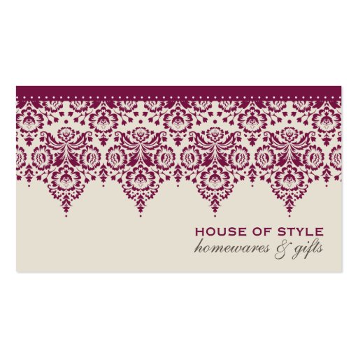 BUSINESS CARD classy damask cranberry red cream (front side)