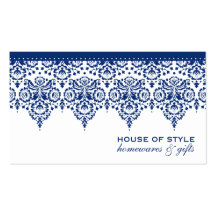 BUSINESS CARD classy damask royal navy blue white