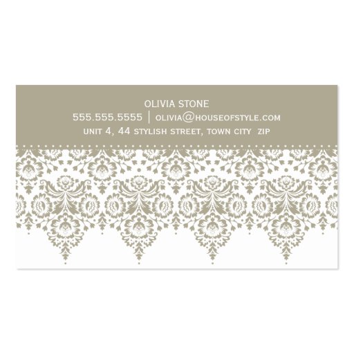 BUSINESS CARD classy damask stone taupe brown (back side)