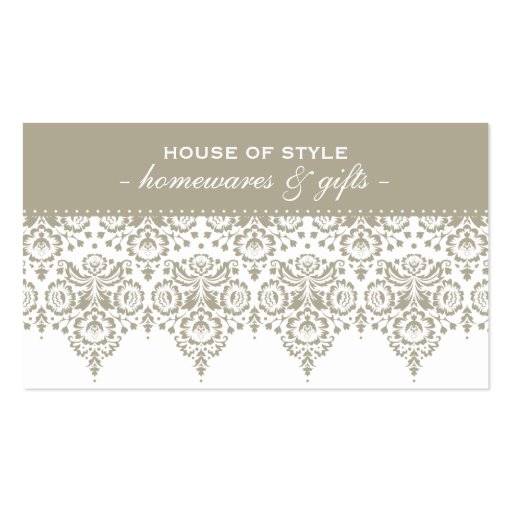 BUSINESS CARD classy damask stone taupe brown (front side)