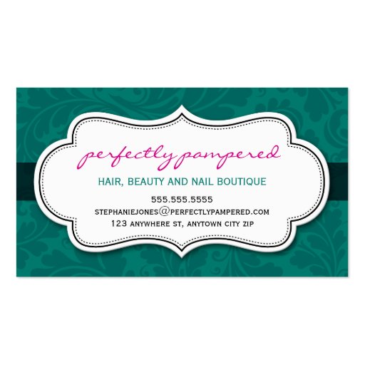 BUSINESS CARD classy flourish emerald pink black (front side)