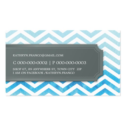 BUSINESS CARD cool chevron stripe blue watercolor (back side)