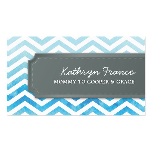BUSINESS CARD cool chevron stripe blue watercolor (front side)