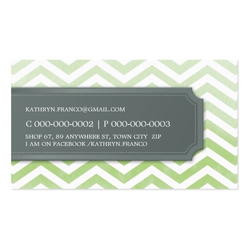 BUSINESS CARD cool chevron stripe green watercolor (back side)