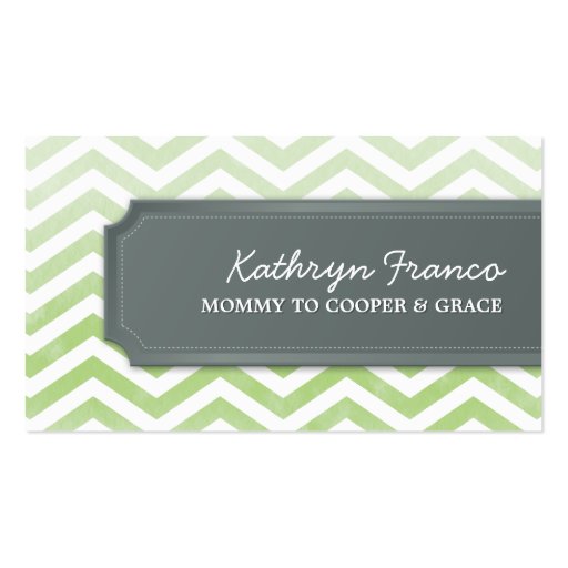 BUSINESS CARD cool chevron stripe green watercolor (front side)