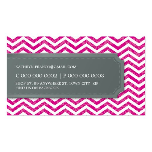 BUSINESS CARD cool chevron stripe hot pink grey (back side)