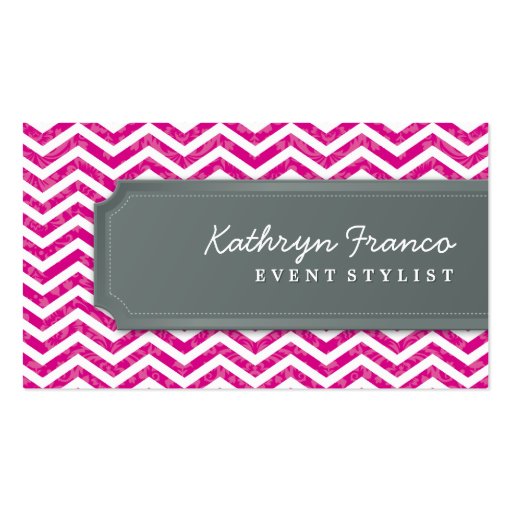 BUSINESS CARD cool chevron stripe hot pink grey (front side)