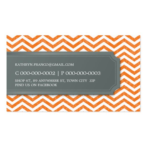 BUSINESS CARD cool chevron stripe orange grey (back side)