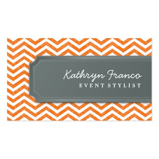 BUSINESS CARD cool chevron stripe orange grey (front side)