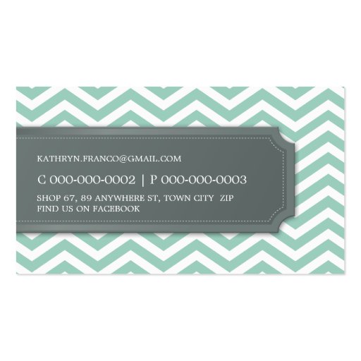 BUSINESS CARD cool chevron stripe pale green grey (back side)