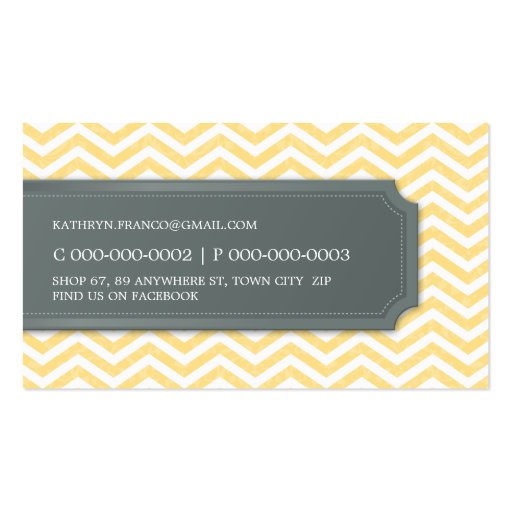 BUSINESS CARD cool chevron stripe pale yellow grey (back side)
