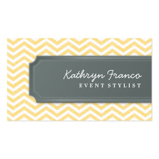 BUSINESS CARD cool chevron stripe pale yellow grey (front side)