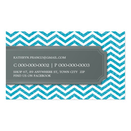 BUSINESS CARD cool chevron stripe turquoise grey (back side)