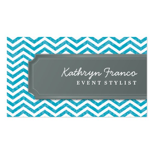 BUSINESS CARD cool chevron stripe turquoise grey (front side)