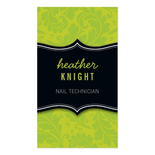 BUSINESS CARD cool flourish black lime green (front side)