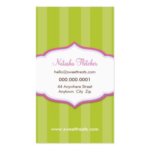 BUSINESS CARD cute bold cupcake lime green pink (back side)