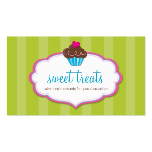 BUSINESS CARD cute bold cupcake lime green pink (front side)