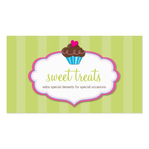 BUSINESS CARD cute bold cupcake lime green pink (front side)