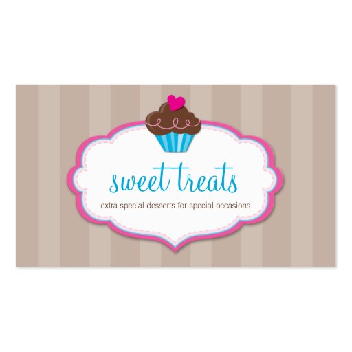 BUSINESS CARD cute bold cupcake mocha brown pink (front side)