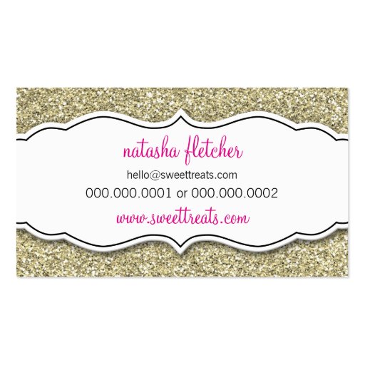 BUSINESS CARD cute bold cupcake pink gold glitter (back side)