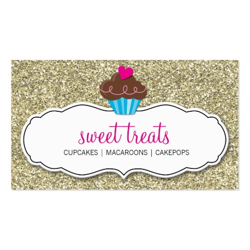 BUSINESS CARD cute bold cupcake pink gold glitter (front side)