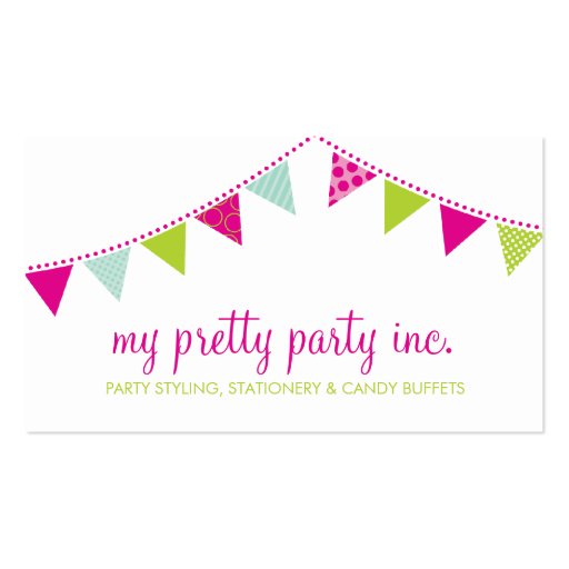BUSINESS CARD :: cute bunting pink lime mint (front side)